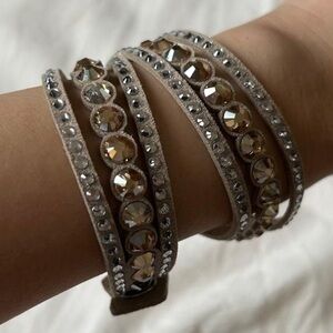Swarovski Grey Leather Wrap Gem Bracelet